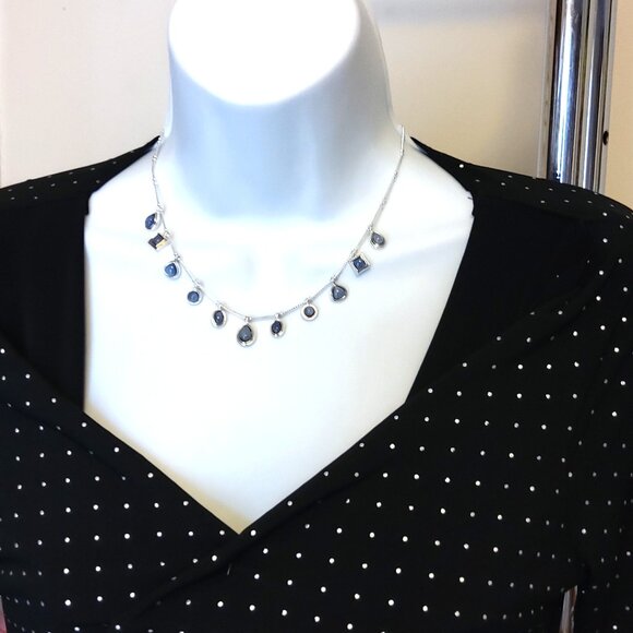 Vintage NEW LC Liz Claiborne Blue Purple Crystal Silver Tone Necklace - Picture 8 of 8